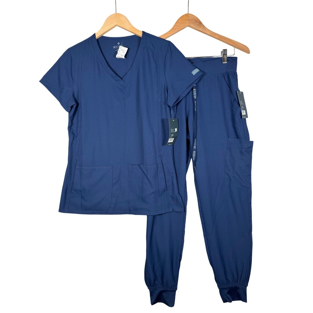Medcouture Insight Scrubs Set Womens Small Blue Jogger V-Neck Vet Nurse NWT! - Picture 1 of 16